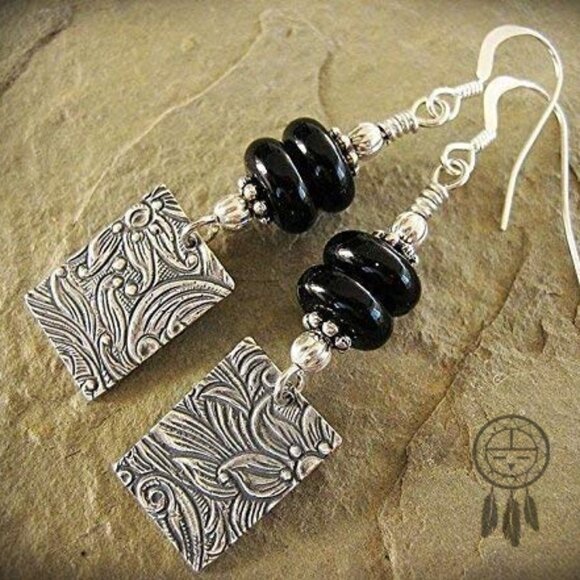 925 Sterling Silver And Black Onyx Earrings - Picture 2 of 7
